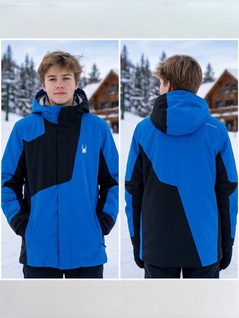 Spyder Teen boys Flyte jacket zip up hooded puffer coat blue & black size XL/ 18